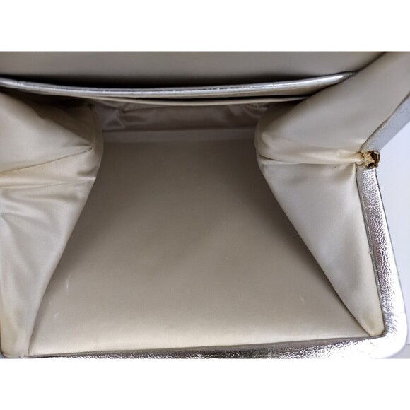 Vintage AFTER FIVE Silver Evening Clutch Hand Bag Rhinestone Orbs Kiss‎ Lock - Picture 10 of 16